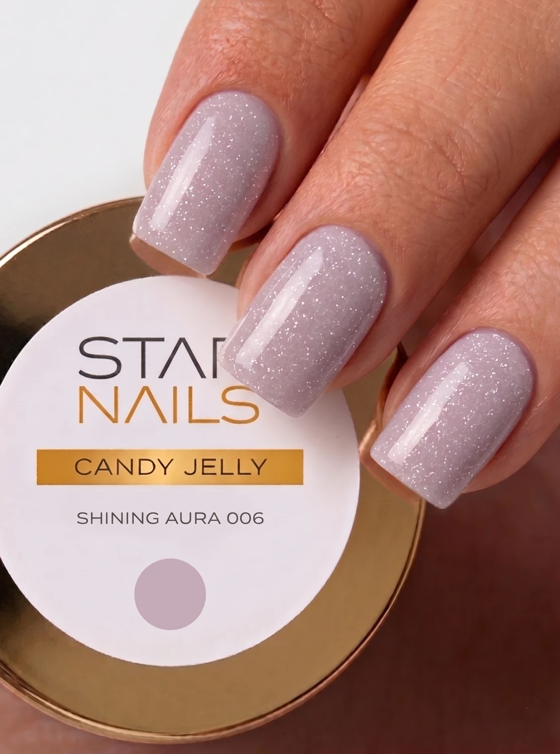 UV LED Gel Candy Jelly 006 Shining Aura mauve ružový trblietavý stavebný gél na nechtoch